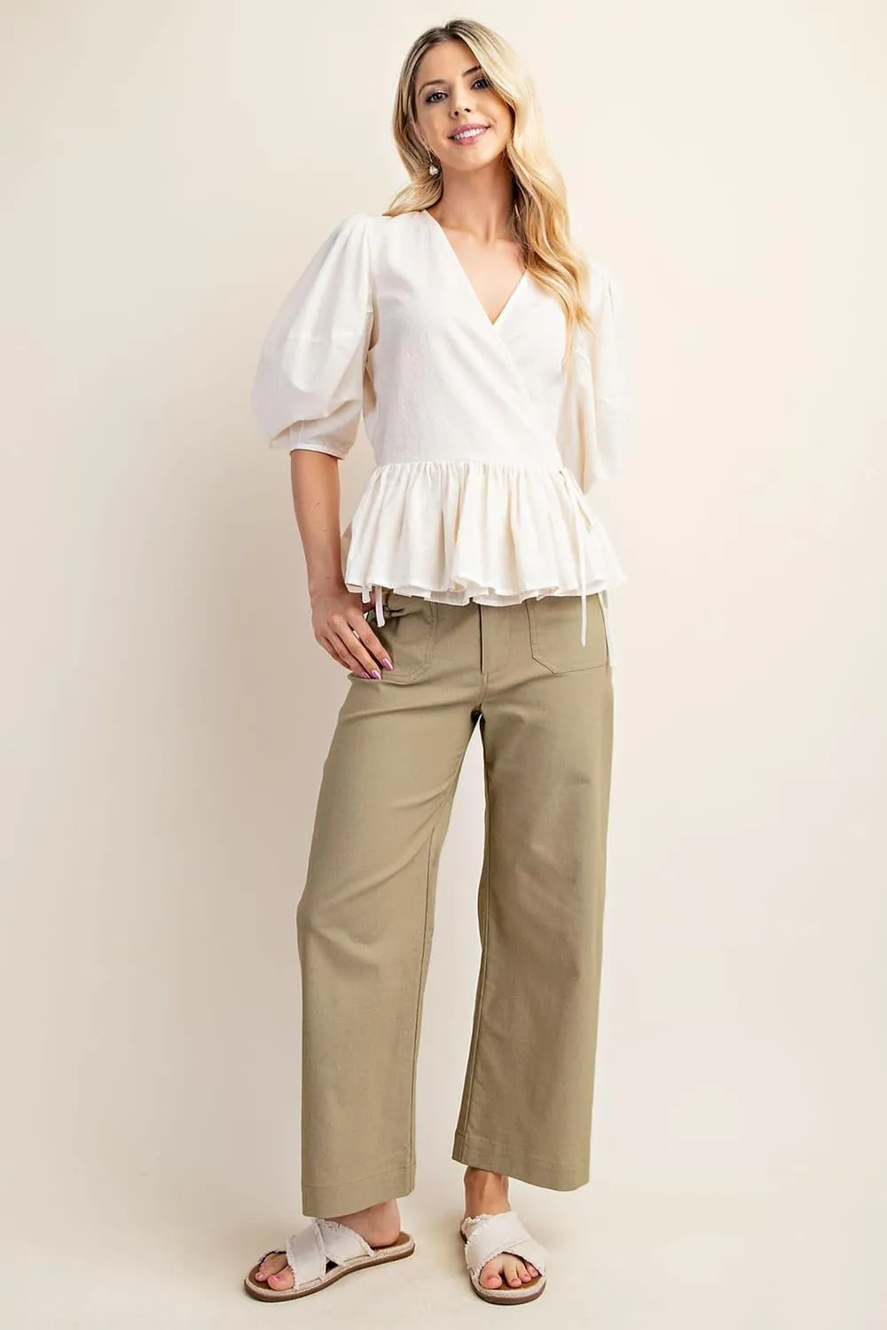 miduo Womens High Waisted Cropped Wide Leg Stretchy Straight Pants Trousers with Pockets