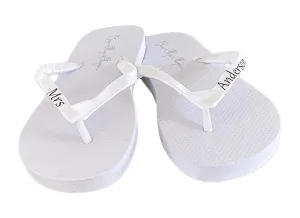 Mrs Last Name Bridal Strap Flip Flops, Flats or Wedges, Burgundy
