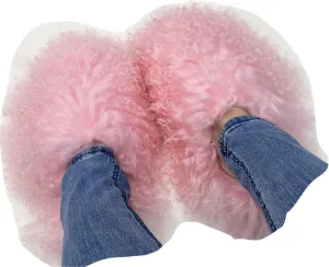 MSS1 Real Mongolian Sheep Fur Slippers Closed Toe For Women Girls Furry Big Fluffy Outdoor Beach Flat Luxury Slides Sliders With Tibetan Fur Long Curly Hair (9, Pink)