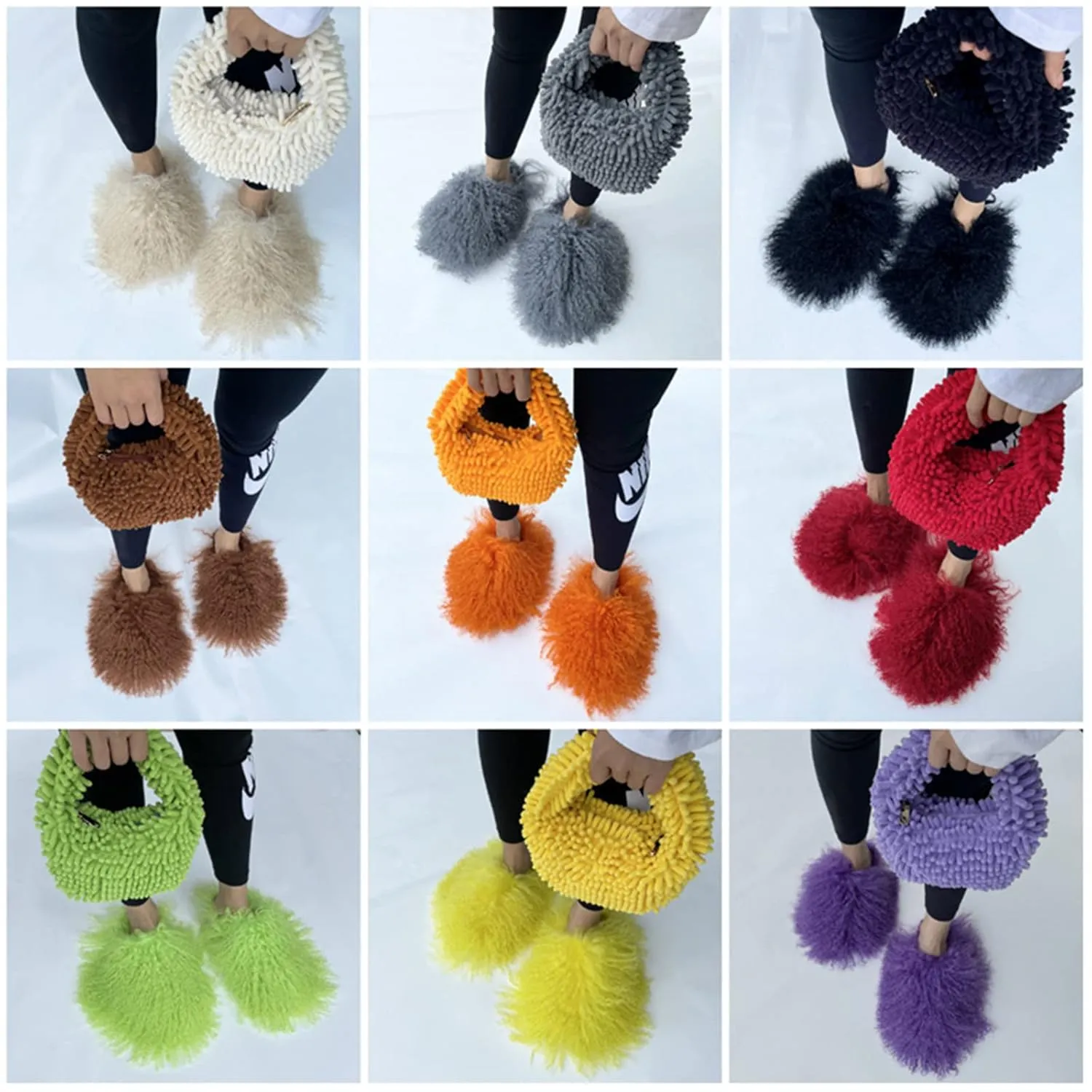 MSS1 Real Mongolian Sheep Fur Slippers Closed Toe For Women Girls Furry Big Fluffy Outdoor Beach Flat Luxury Slides Sliders With Tibetan Fur Long Curly Hair (9, Pink)