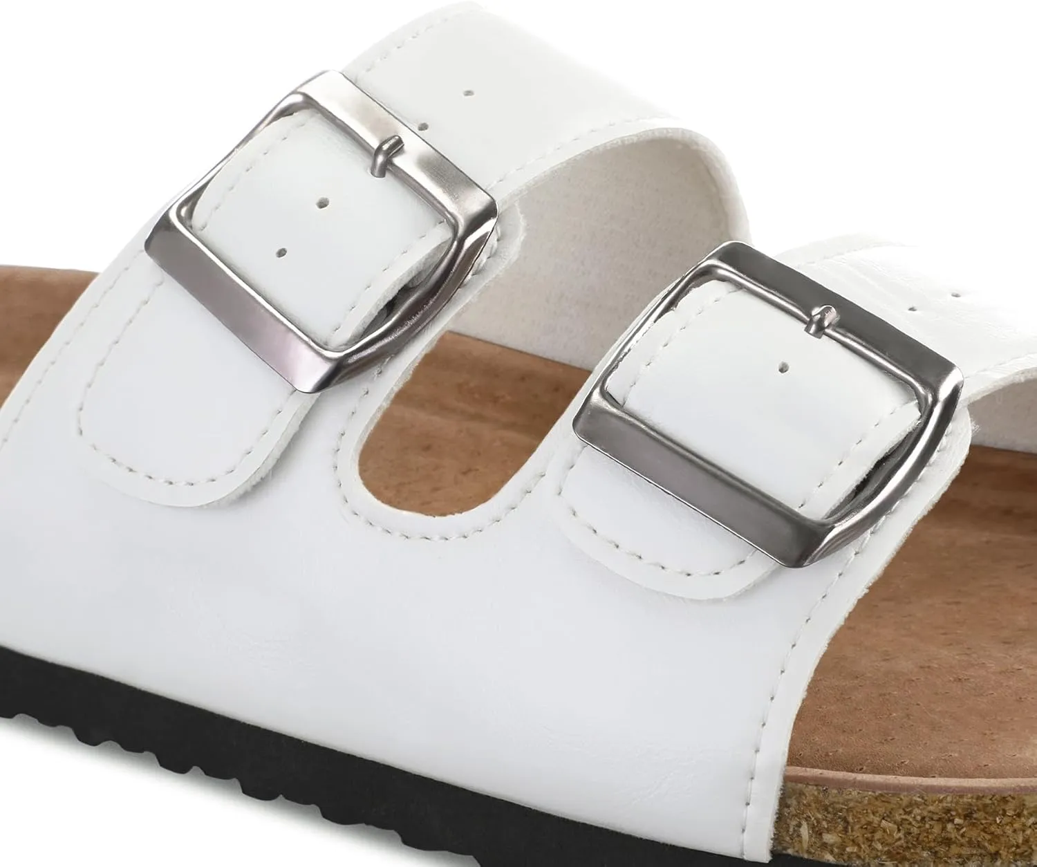 mysoft Womens Flat Sandals Cork Footbed Slides 2 Straps Adjustable Buckle Slip On Summer with  Comfort Shoes