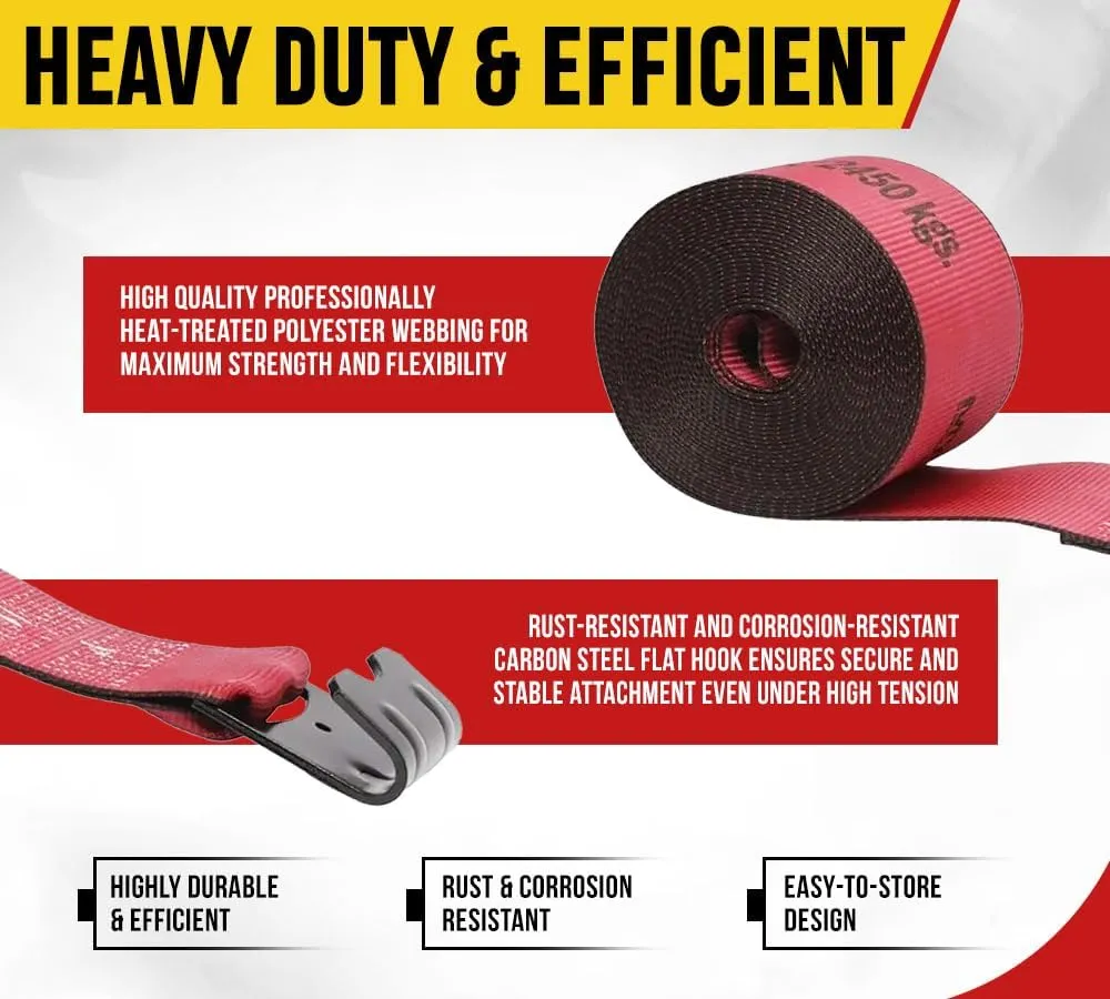 Mytee Products Kinedyne Winch Straps 4" x 30" Red Heavy Duty Tie Down with Flat Hooks WLL# 5400 lbs | 4 Inch Cargo Control for Flatbed Truck Utility Trailer (20 Pack)