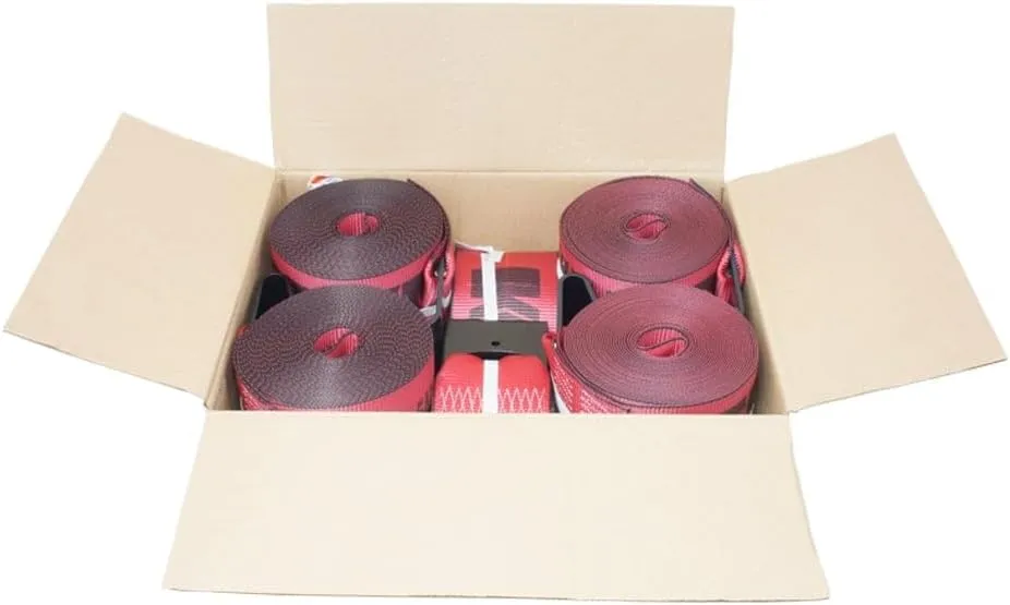 Mytee Products Kinedyne Winch Straps 4" x 30" Red Heavy Duty Tie Down with Flat Hooks WLL# 5400 lbs | 4 Inch Cargo Control for Flatbed Truck Utility Trailer (20 Pack)
