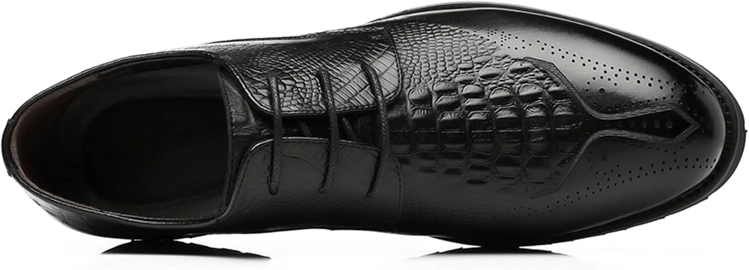New Dress Oxford Formal Shoes for Men Lace Up Crocodile Embossed Derby Shoes Brogues Burnish Round Toe Vegan Leather Non Slip Resistant Low Top Anti-Slip