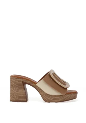 Oh My Sandals Heeled Mule Leather Sandals, Taupe