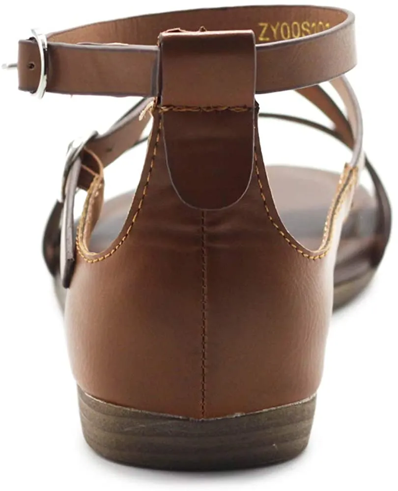 Ollio Women's Shoes Two Buckled Cross Straps Flat Sandals