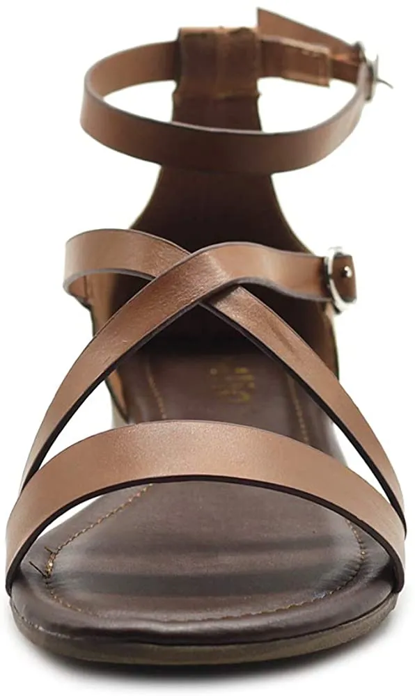 Ollio Women's Shoes Two Buckled Cross Straps Flat Sandals