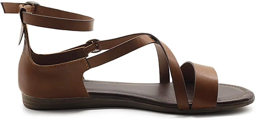 Ollio Women's Shoes Two Buckled Cross Straps Flat Sandals