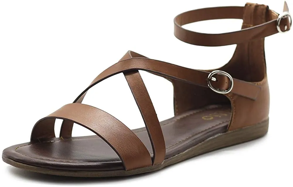 Ollio Women's Shoes Two Buckled Cross Straps Flat Sandals