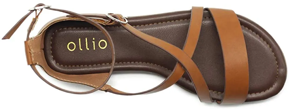 Ollio Women's Shoes Two Buckled Cross Straps Flat Sandals