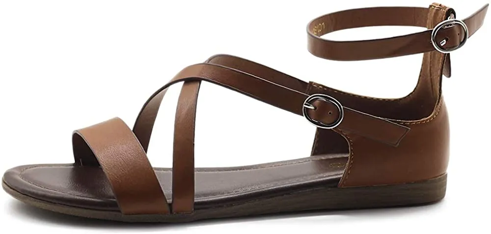 Ollio Women's Shoes Two Buckled Cross Straps Flat Sandals