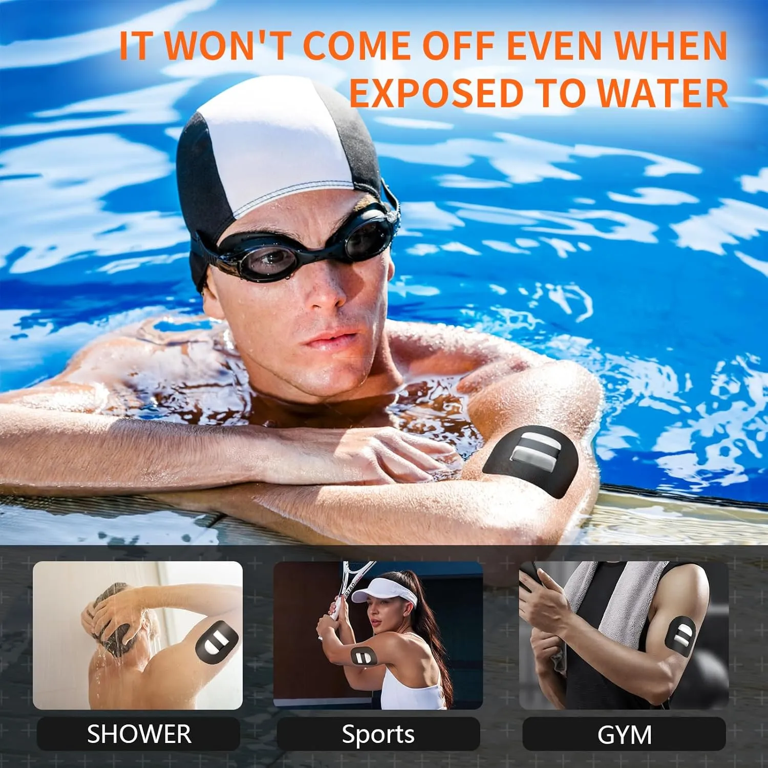 Omnipod 5 Adhesive Patches 30pcs - Waterproof Overpatches With Strap Pre-Cut Sweatproof Sensor Tape (Black)
