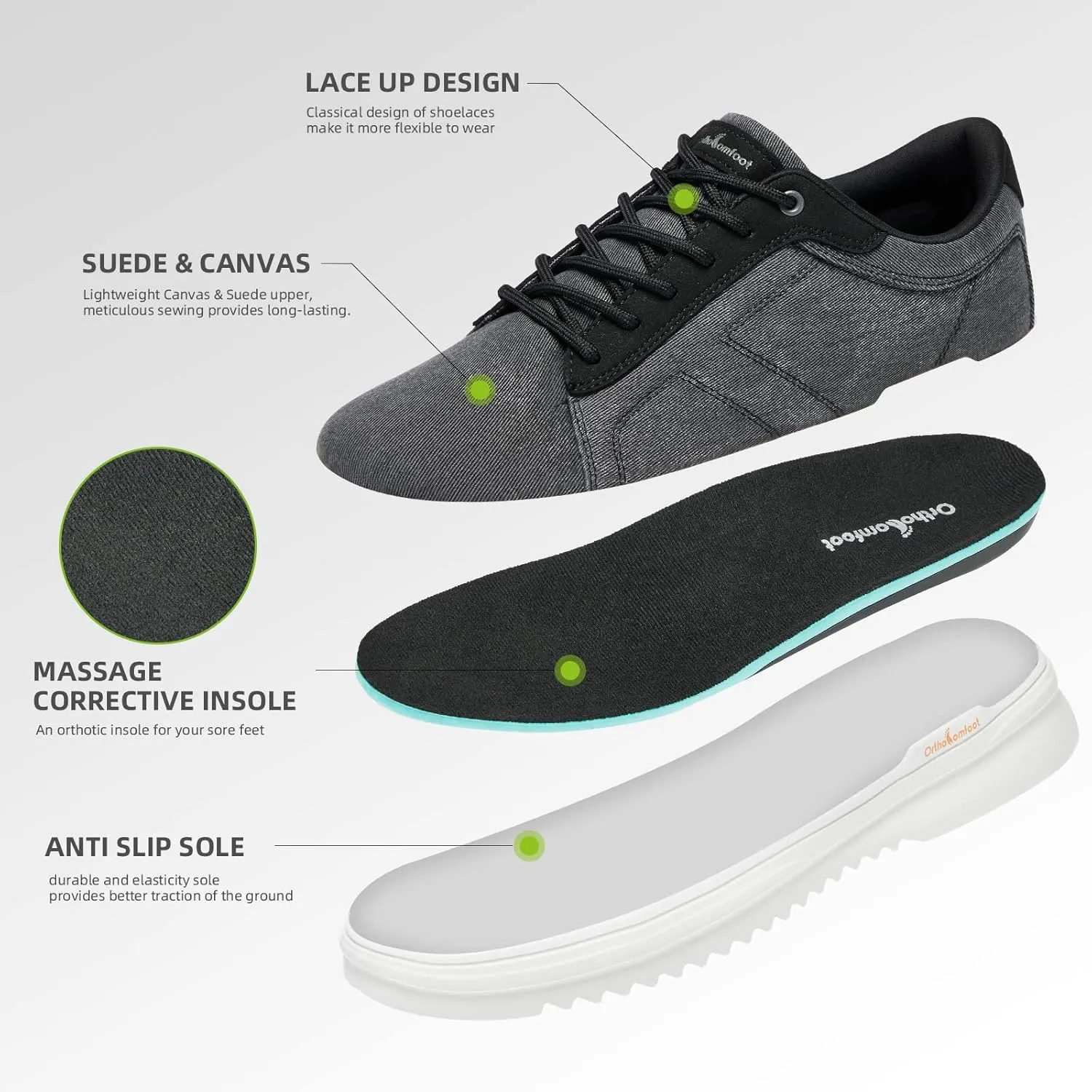 OrthoComfoot Men's Orthopedic Fashion Sneakers for Plantar Fasciitis: Comfortable Arch Support Walking Shoes for Flat Feet, Casual Orthotic Shoes for Foot and Heel Pain Relief