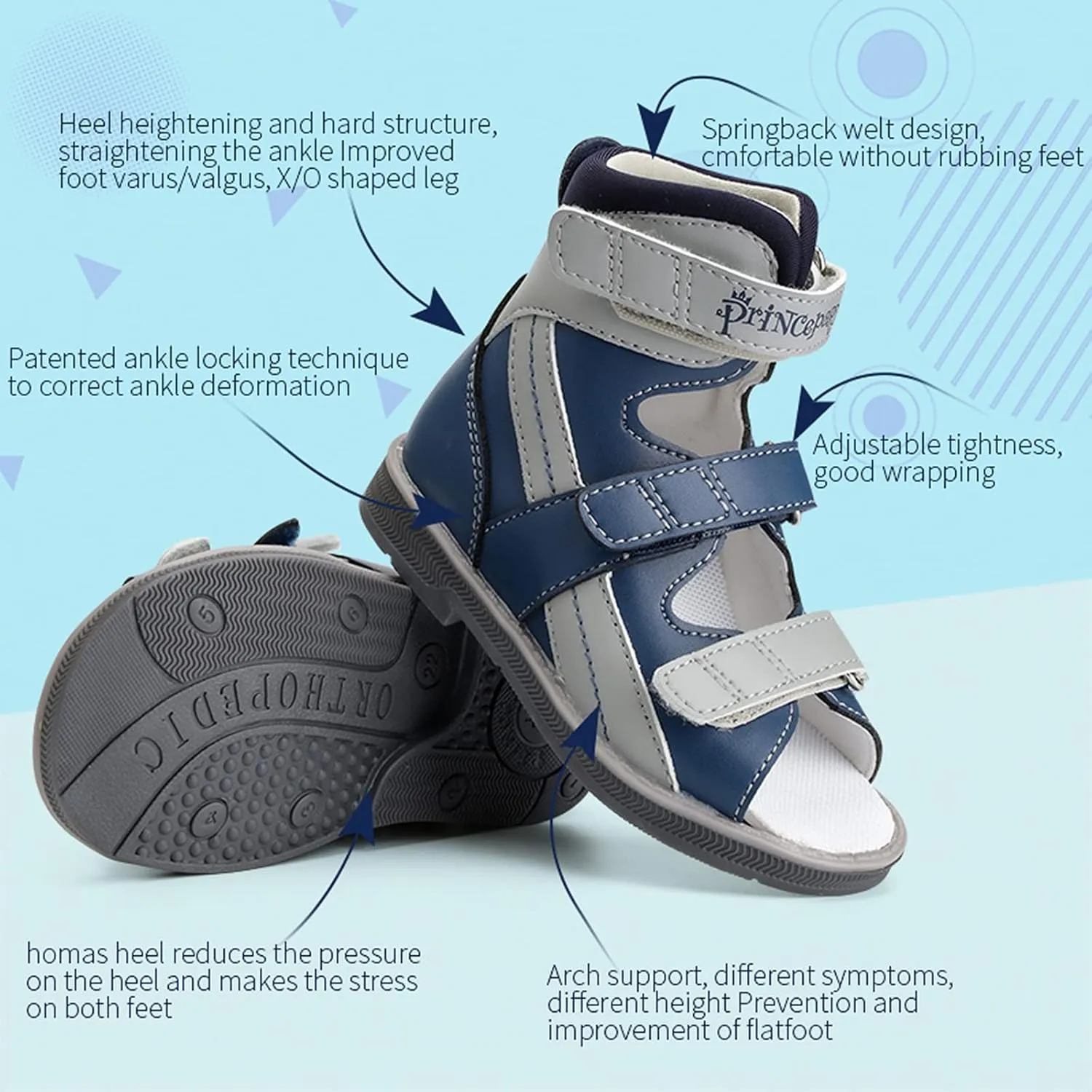 Orthopedic Sandals for Toddlers with High Back,Boys Corrective Shoes Ankle Brace and Arch Support
