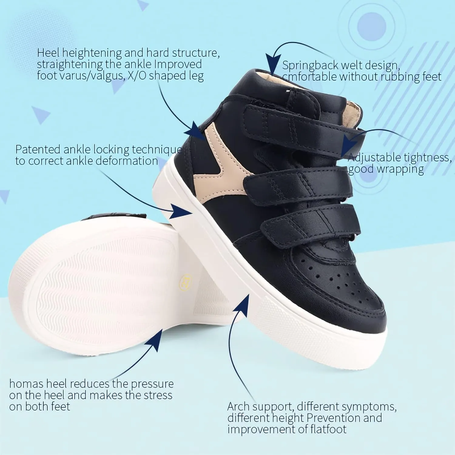 Orthopedic Shoes for Kids and Toddlers with Arch and Ankle Support,Correct and Prevent Flat Feet and Foot Varus/Valgus