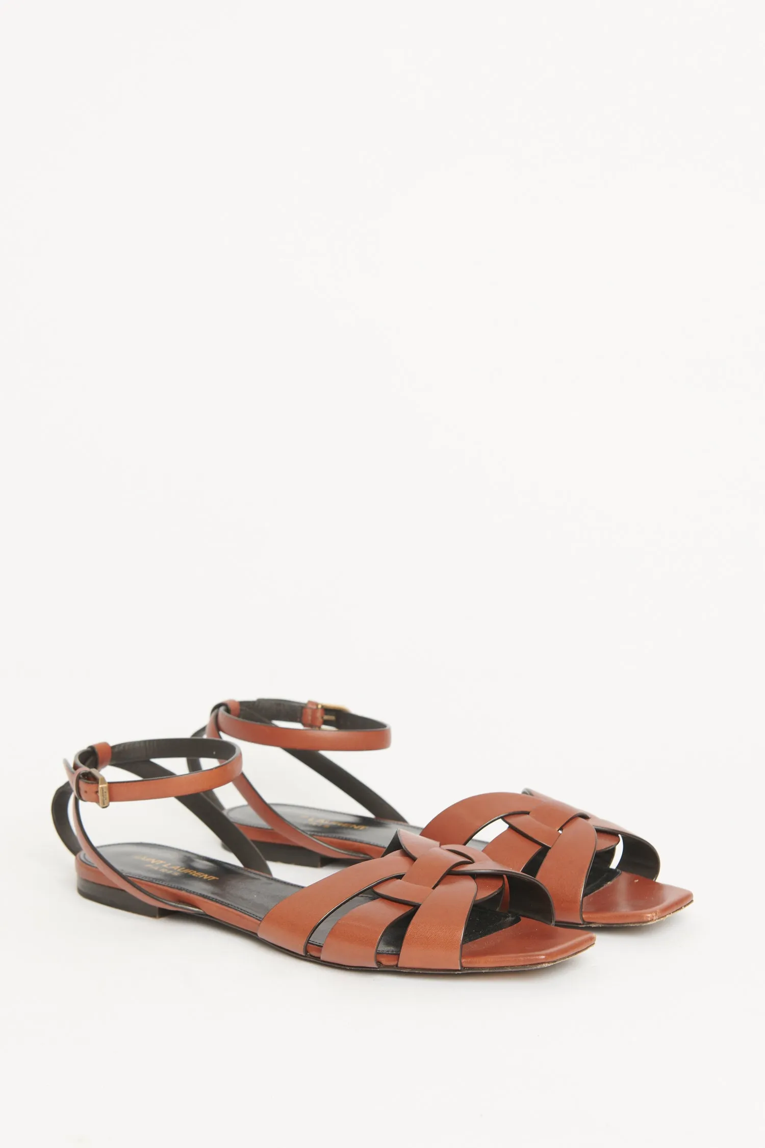 Papaya Brown Leather Preowned Tribute Flat Sandals