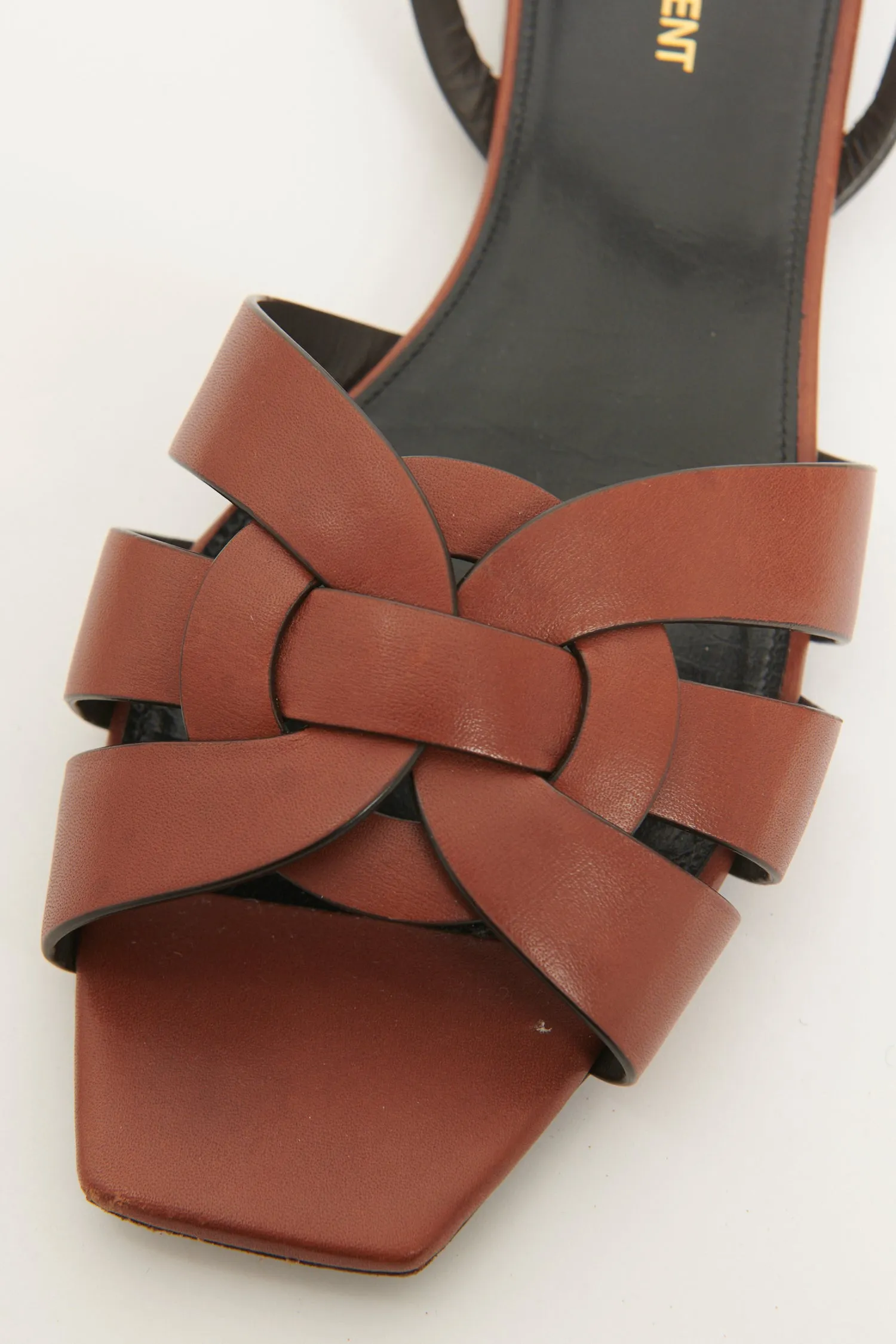 Papaya Brown Leather Preowned Tribute Flat Sandals