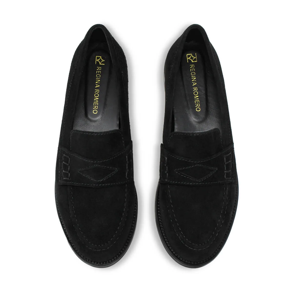 PENNY - Ante Negro Regina Romero Zapato Mocasin de Piso Para Dama en Piel