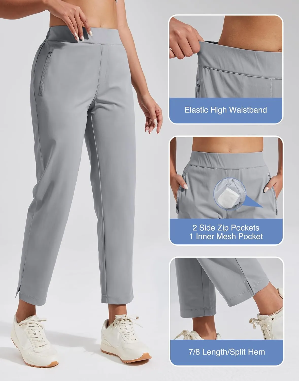 Pioneer Camp Womens Golf Pants with Zip Pockets High Waisted Stretch 7/8 Ankle Dress Work Business Casual Slacks Travel Pants