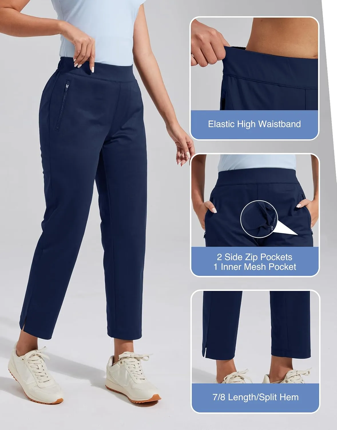 Pioneer Camp Womens Golf Pants with Zip Pockets High Waisted Stretch 7/8 Ankle Dress Work Business Casual Slacks Travel Pants