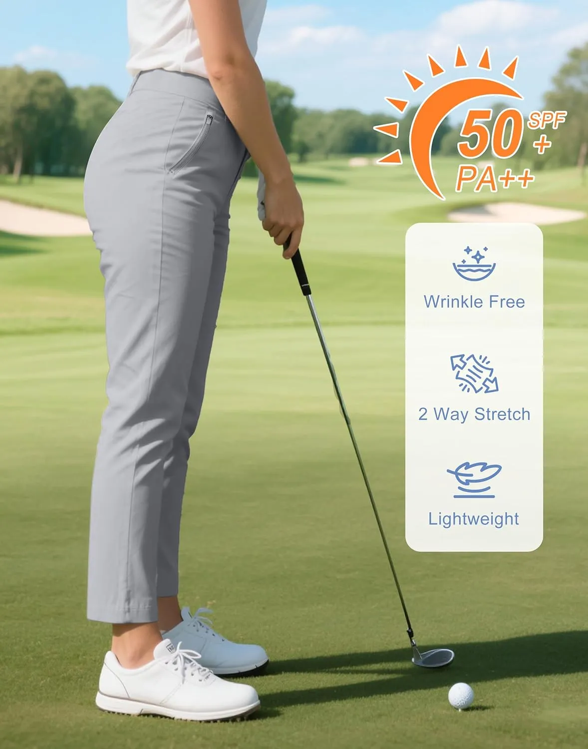 Pioneer Camp Womens Golf Pants with Zip Pockets High Waisted Stretch 7/8 Ankle Dress Work Business Casual Slacks Travel Pants