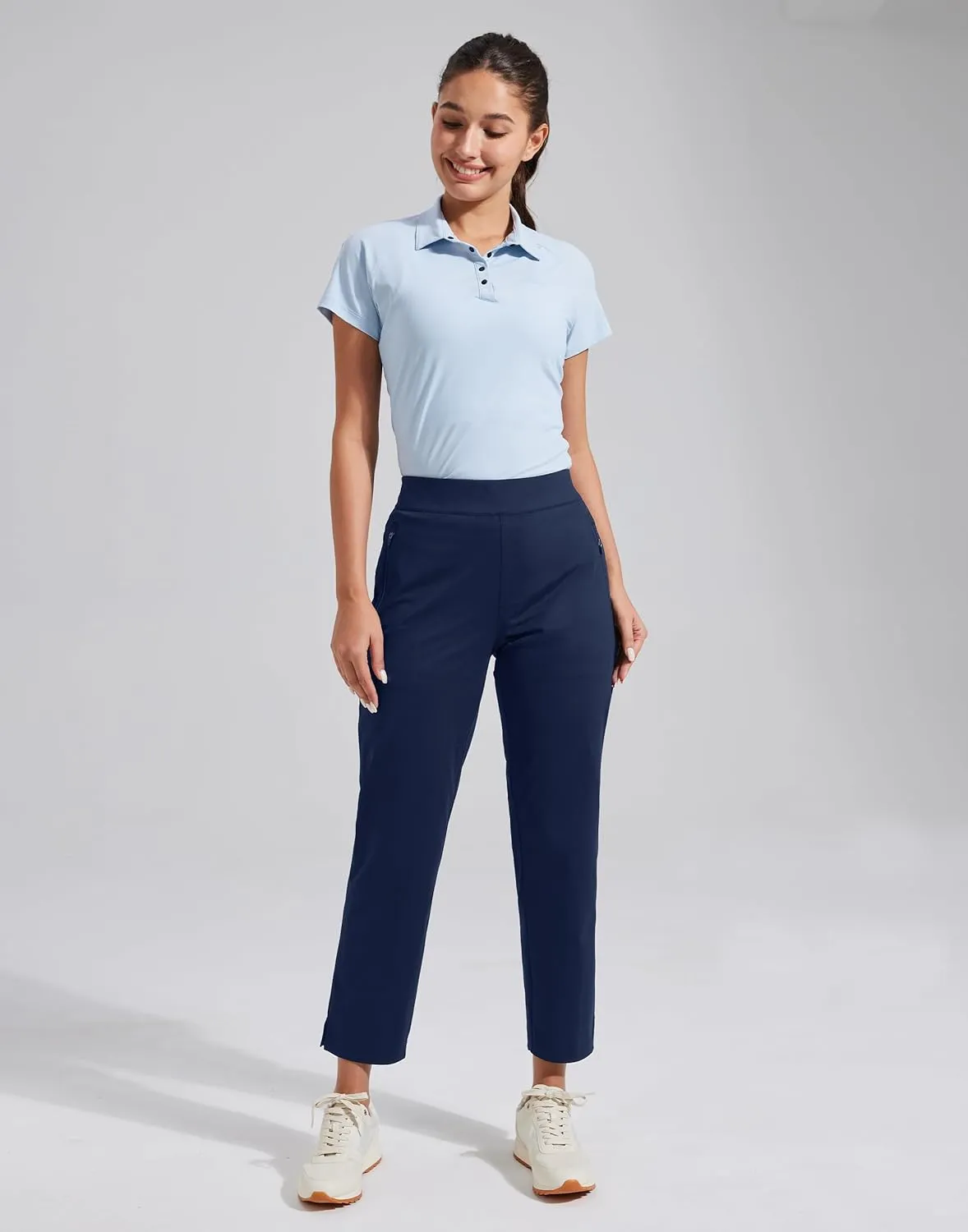 Pioneer Camp Womens Golf Pants with Zip Pockets High Waisted Stretch 7/8 Ankle Dress Work Business Casual Slacks Travel Pants