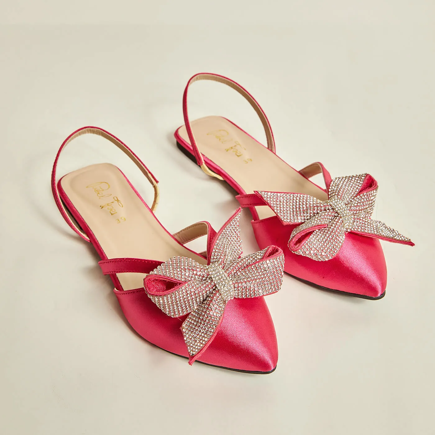 Pointed Rhinestone Bow - Hotpink