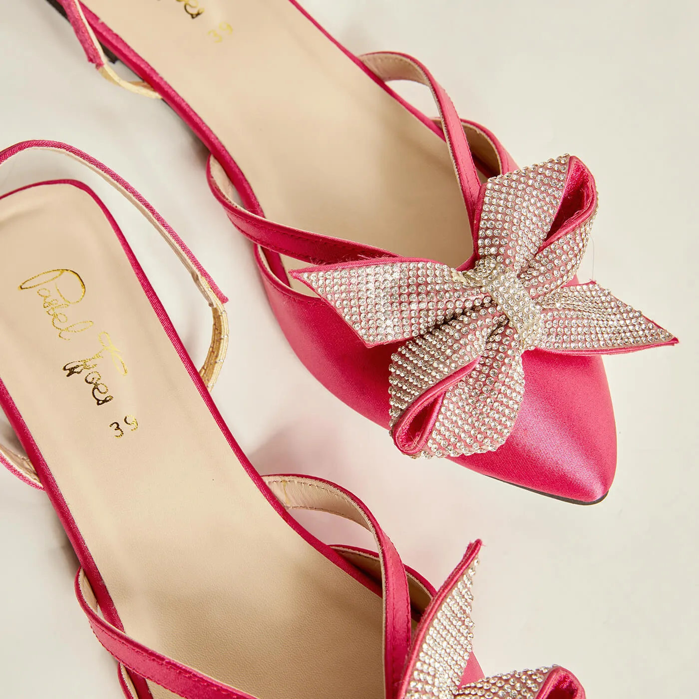 Pointed Rhinestone Bow - Hotpink
