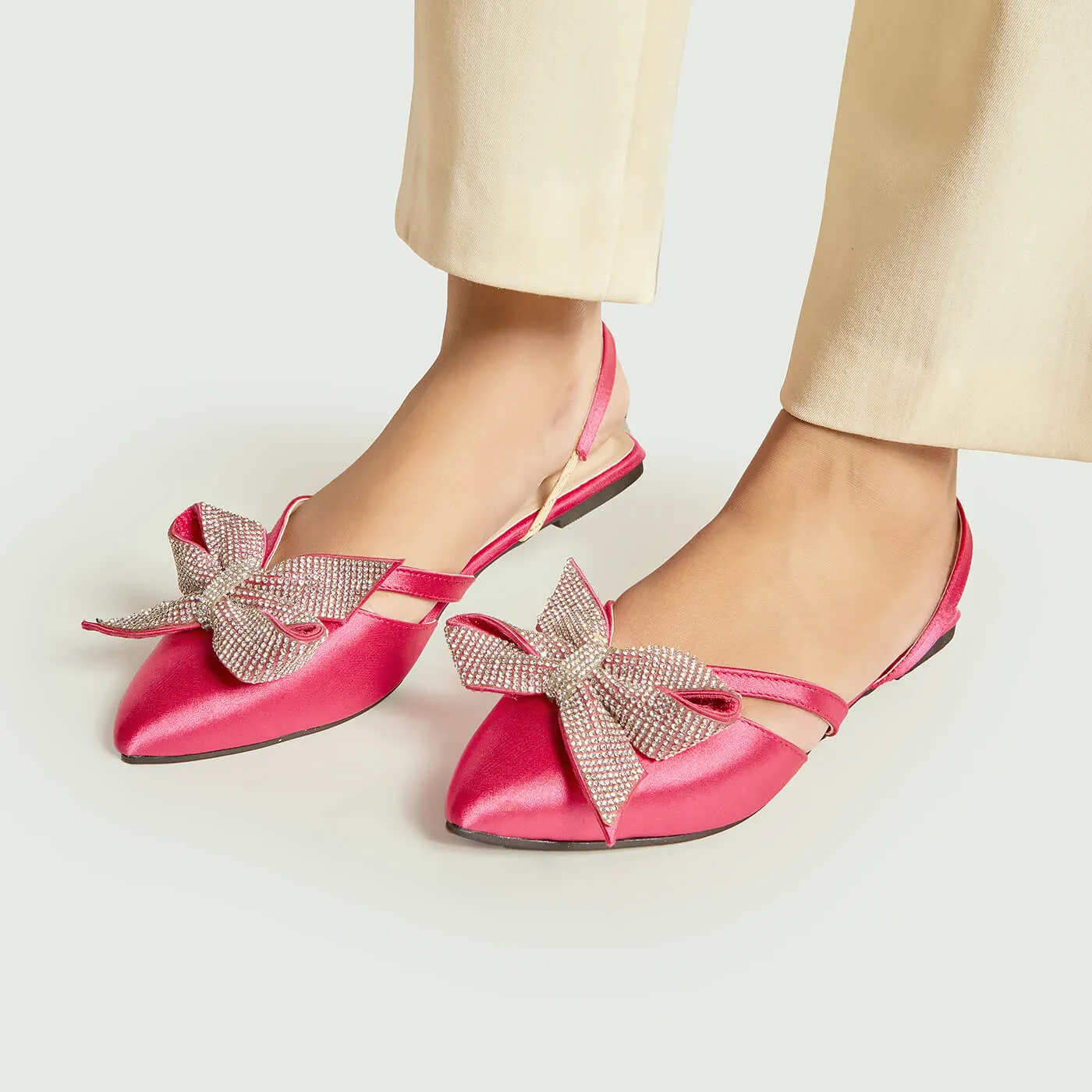 Pointed Rhinestone Bow - Hotpink