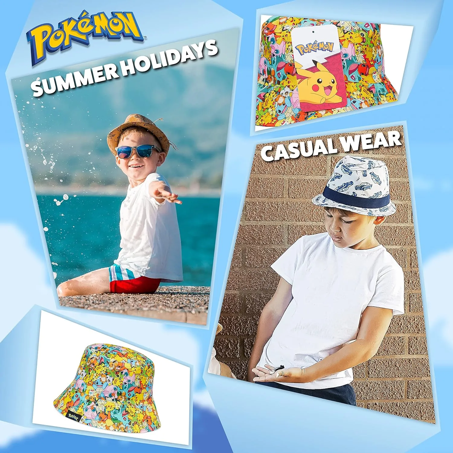 Pokemon Baseball Cap Sunglasses Boys Girls Bucket Hat for Kids Unisex Pikachu Adjustable Strap Summer Accessories