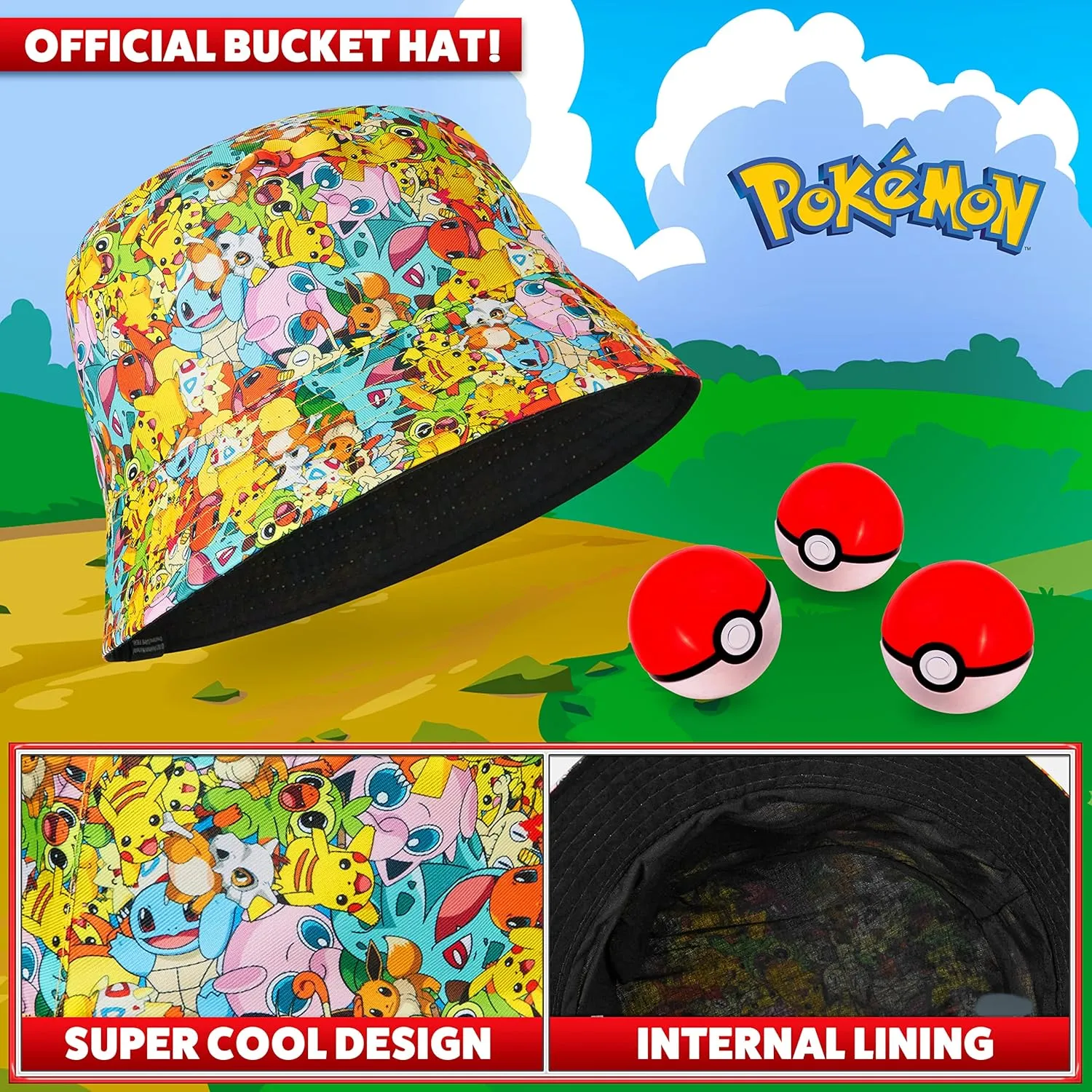 Pokemon Baseball Cap Sunglasses Boys Girls Bucket Hat for Kids Unisex Pikachu Adjustable Strap Summer Accessories