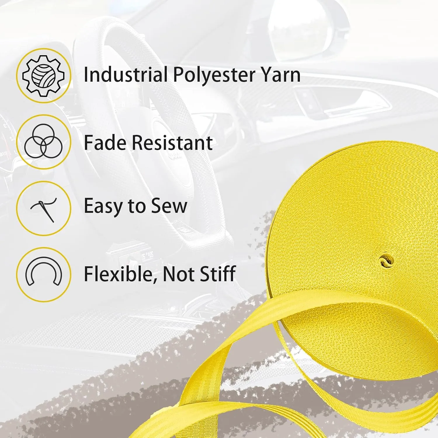 Polyester Webbing Strap 16 Colors – 1"&1.5"&1.9" – 16.5 25 33 55 Yards Heavy Duty Webbing Roll, Flat Webbing Strap for Indoor&Outdoor Gear, Climbing, DIY Crafting, Repairing