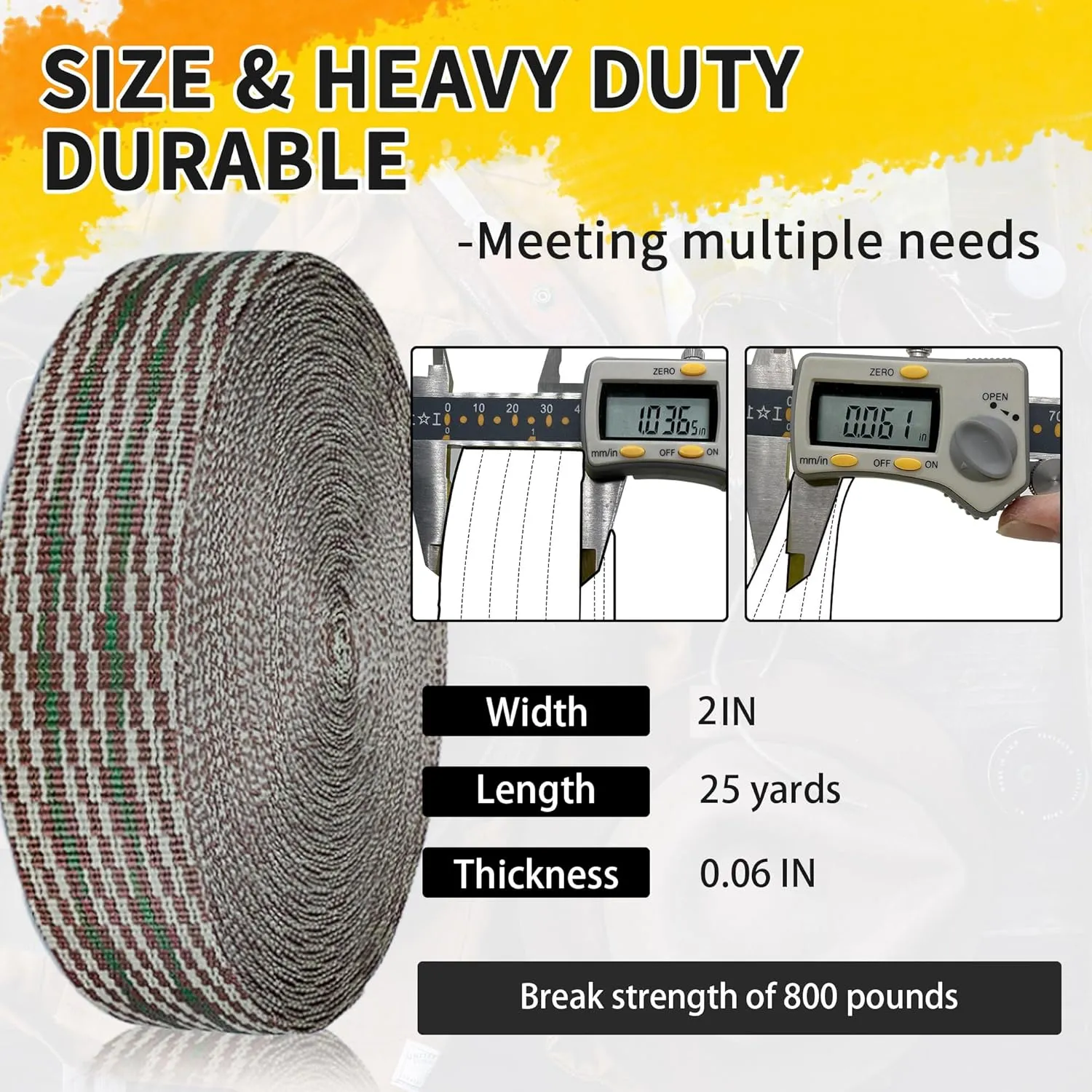 Polypropylene Webbing Strap 3 Colors – 0.9"& 1"& 2" – 25 33Yards Heavy Duty Webbing Roll, Flat Webbing Strap for Indoor&Outdoor Gear, Climbing, DIY Crafting, Repairing