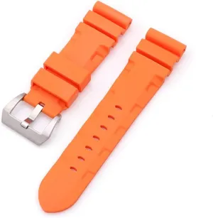 RHAIYAN Natural Rubber Strap Waterproof Silicone Watch Band Watch Accessories 24mm 26mm Best Compatible with Panerai Fat Sea PAM380 351 111 Specific (Color : Orange, Size : 26mm Silver Buckle)