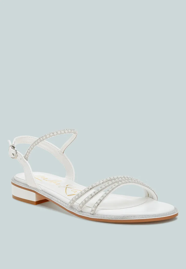 Rhinestone Pearl Detail Flat Sandals By MODE