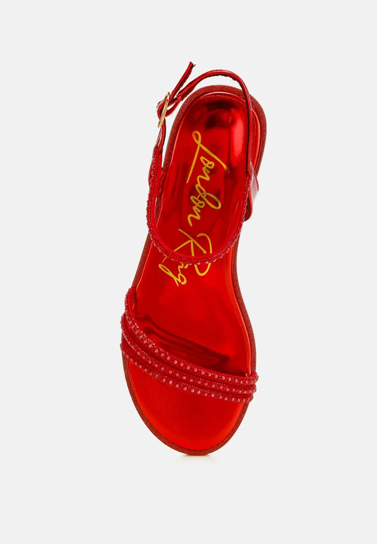 Rhinestone Pearl Detail Flat Sandals By MODE