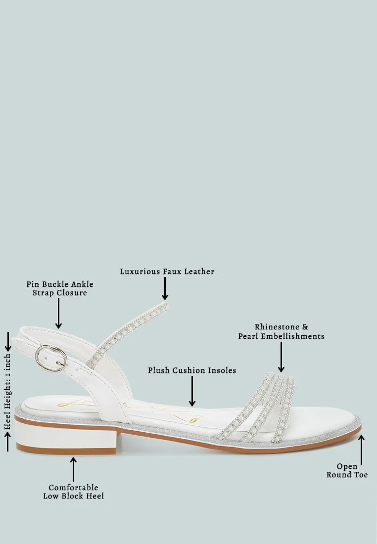 Rhinestone Pearl Detail Flat Sandals By MODE