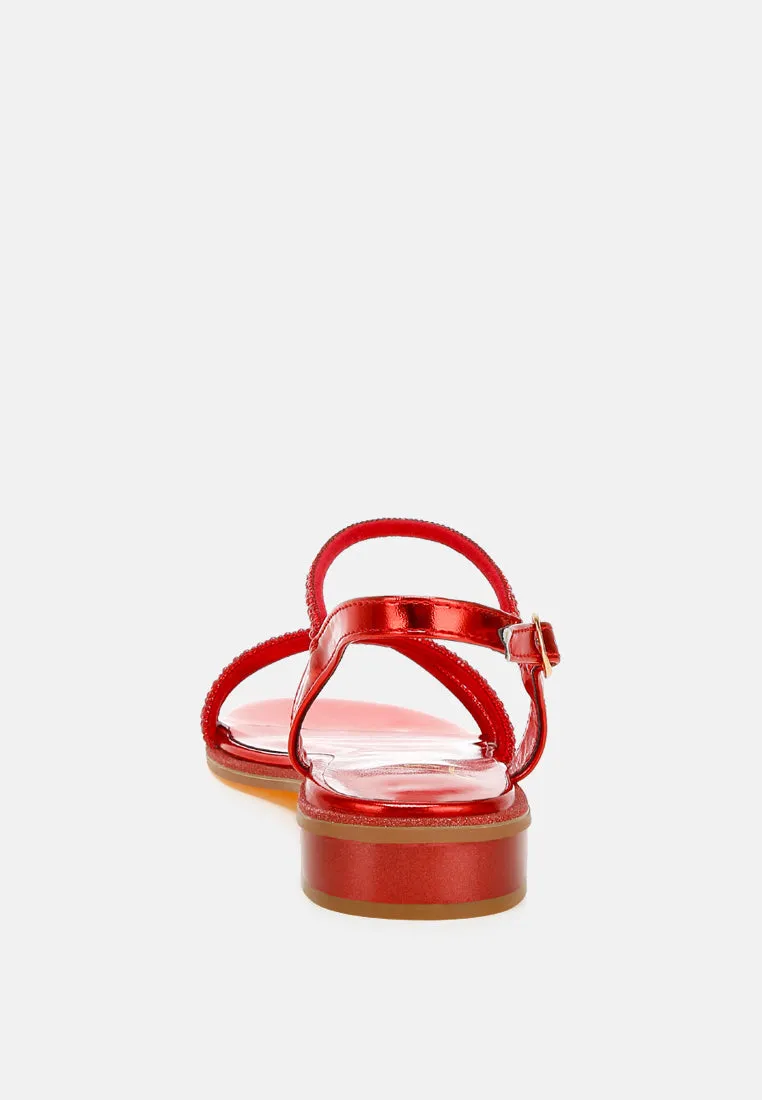 Rhinestone Pearl Detail Flat Sandals By MODE