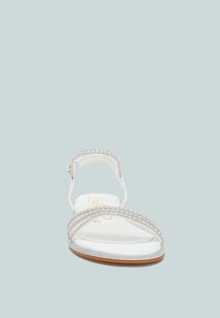 Rhinestone Pearl Detail Flat Sandals By MODE