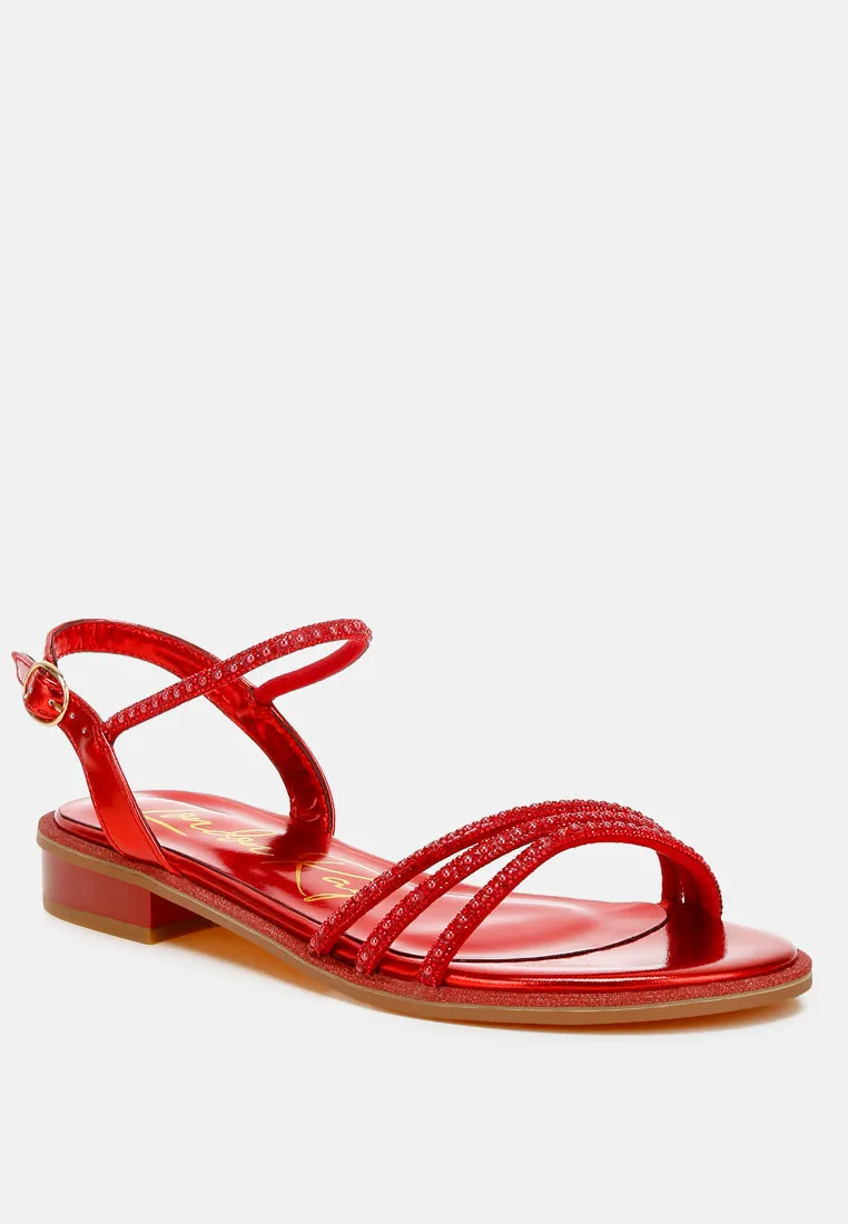Rhinestone Pearl Detail Flat Sandals By MODE