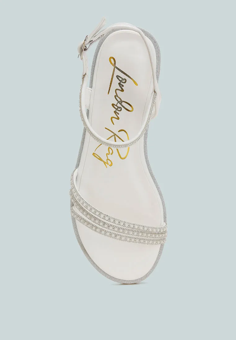 Rhinestone Pearl Detail Flat Sandals By MODE