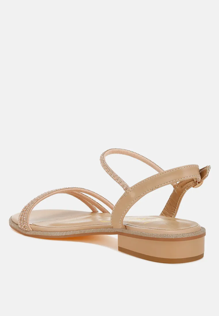 Rhinestone Pearl Detail Flat Sandals by RUW