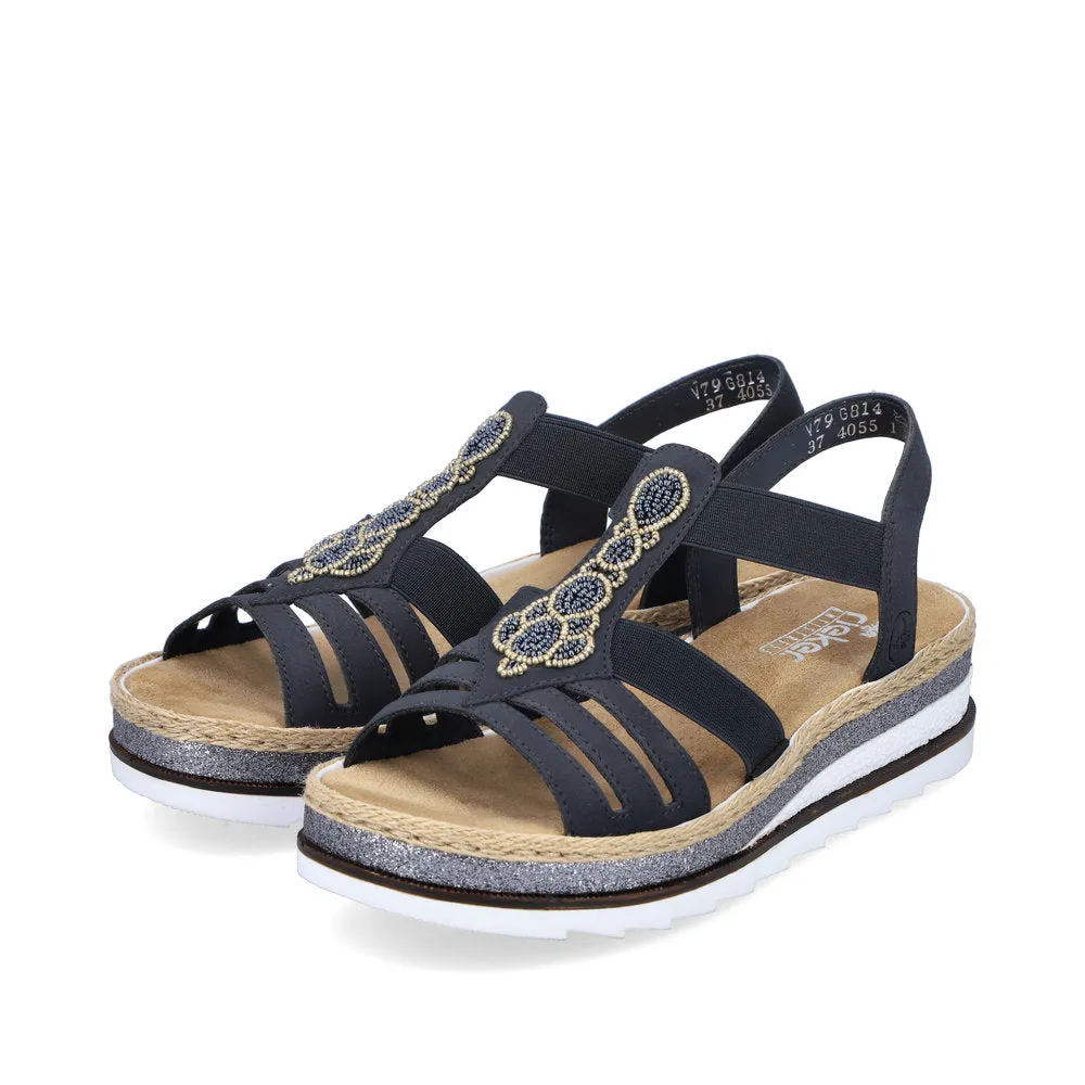 RIEKER - V79G8-14 LOW WEDGE COMFORT SANDAL - NAVY