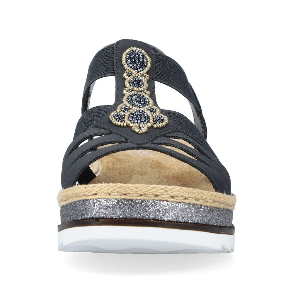 RIEKER - V79G8-14 LOW WEDGE COMFORT SANDAL - NAVY