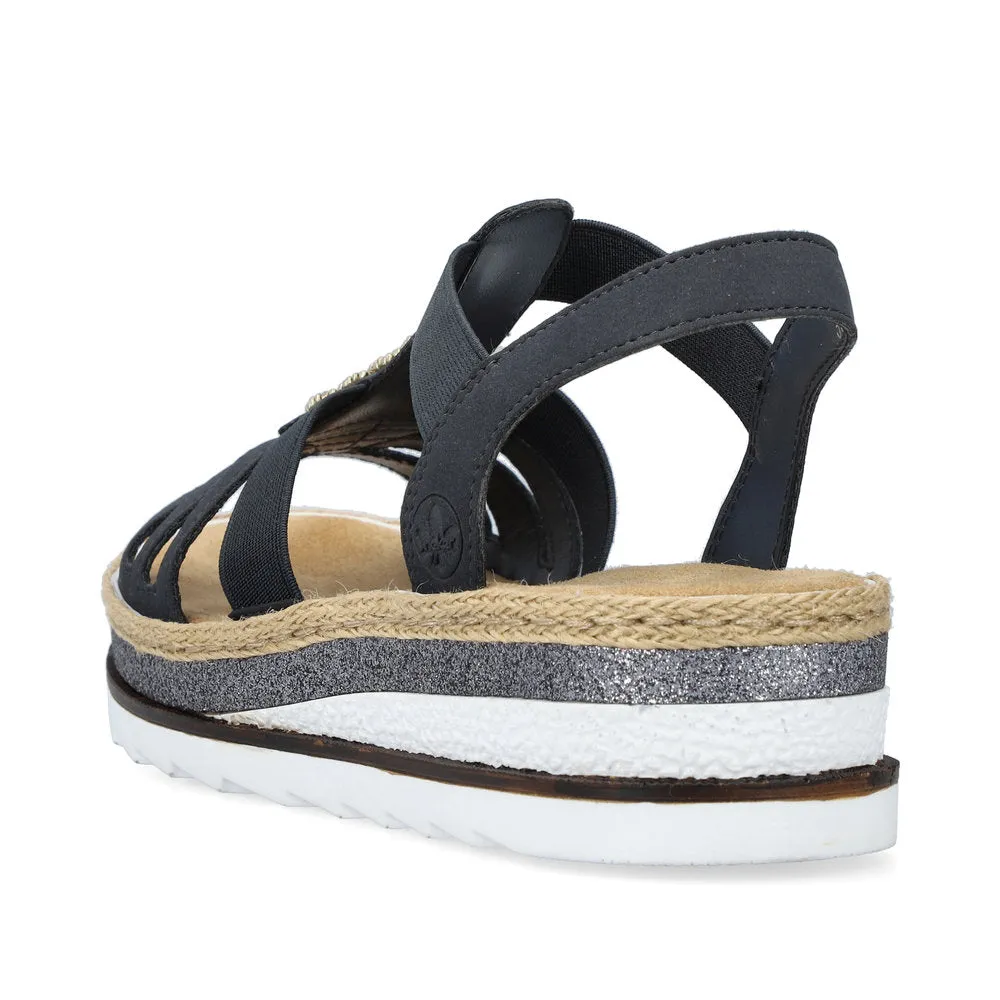 RIEKER - V79G8-14 LOW WEDGE COMFORT SANDAL - NAVY