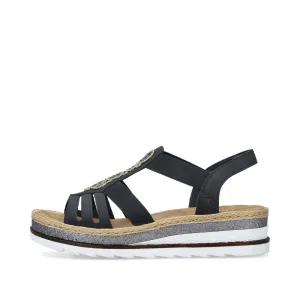RIEKER - V79G8-14 LOW WEDGE COMFORT SANDAL - NAVY
