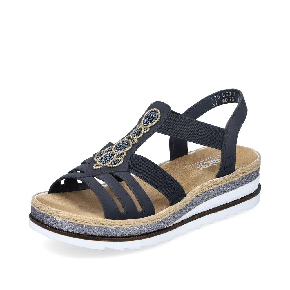 RIEKER - V79G8-14 LOW WEDGE COMFORT SANDAL - NAVY