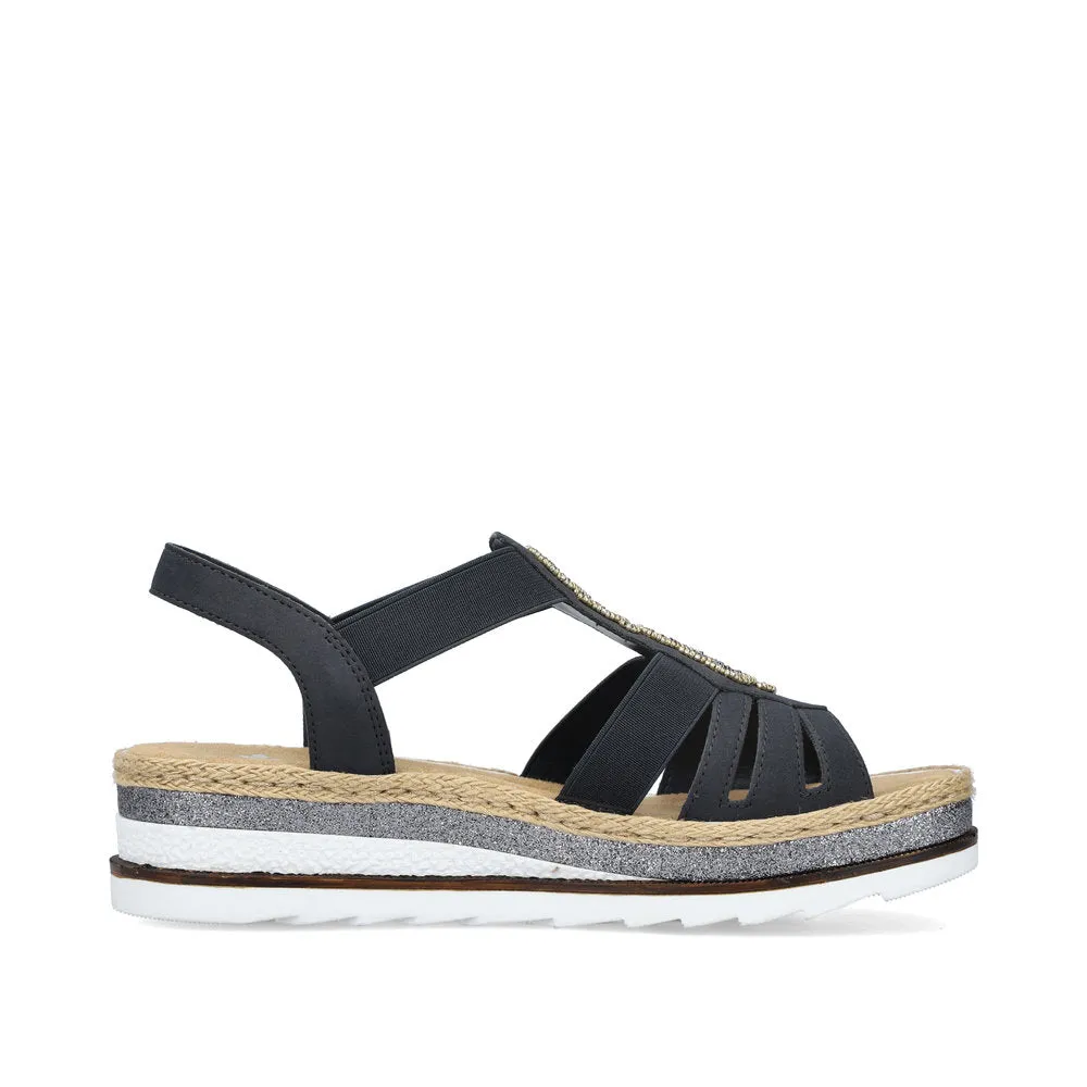 RIEKER - V79G8-14 LOW WEDGE COMFORT SANDAL - NAVY