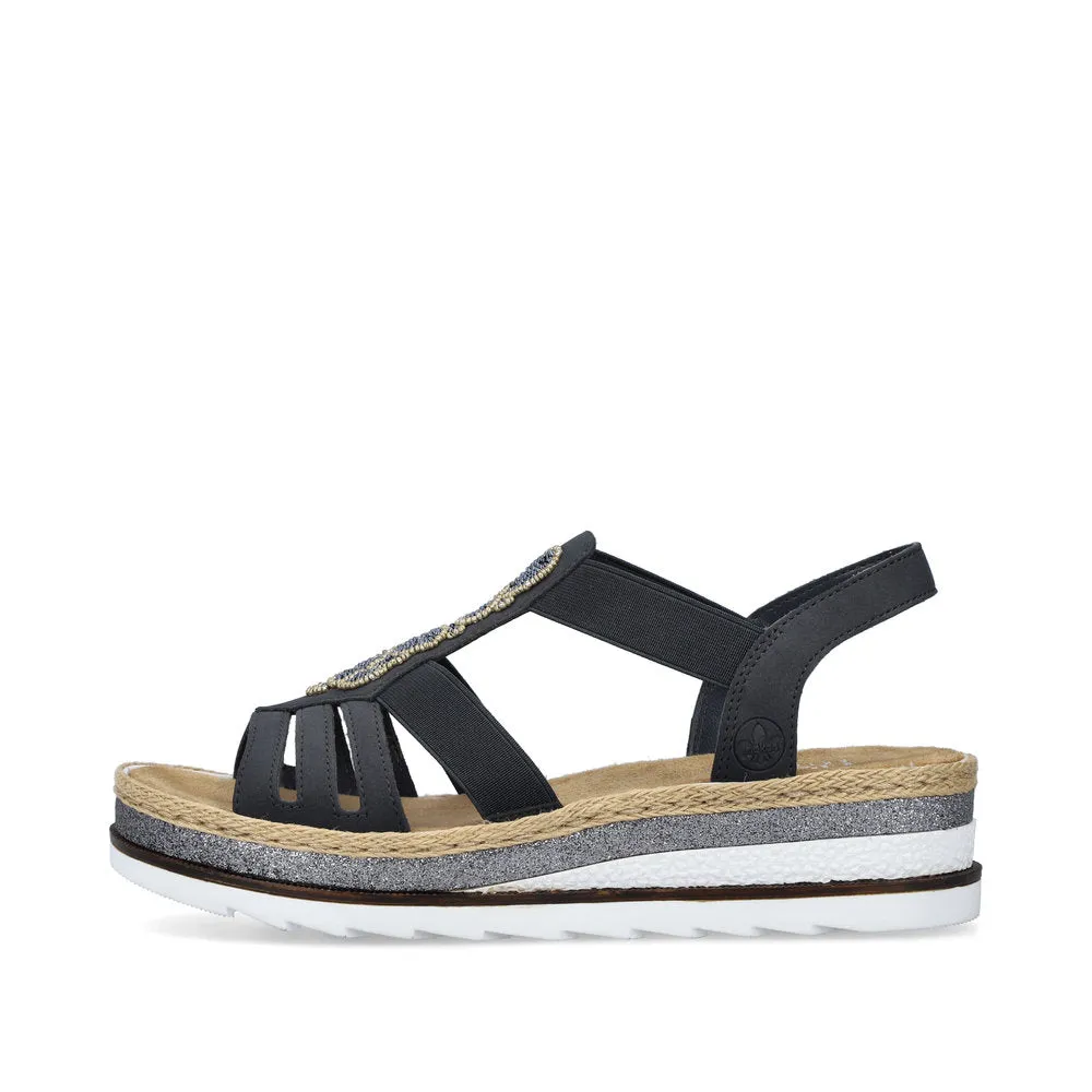 RIEKER - V79G8-14 LOW WEDGE COMFORT SANDAL - NAVY