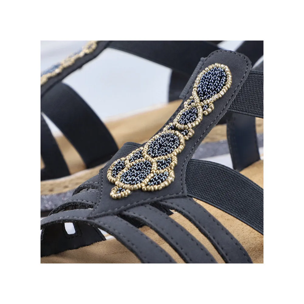 RIEKER - V79G8-14 LOW WEDGE COMFORT SANDAL - NAVY